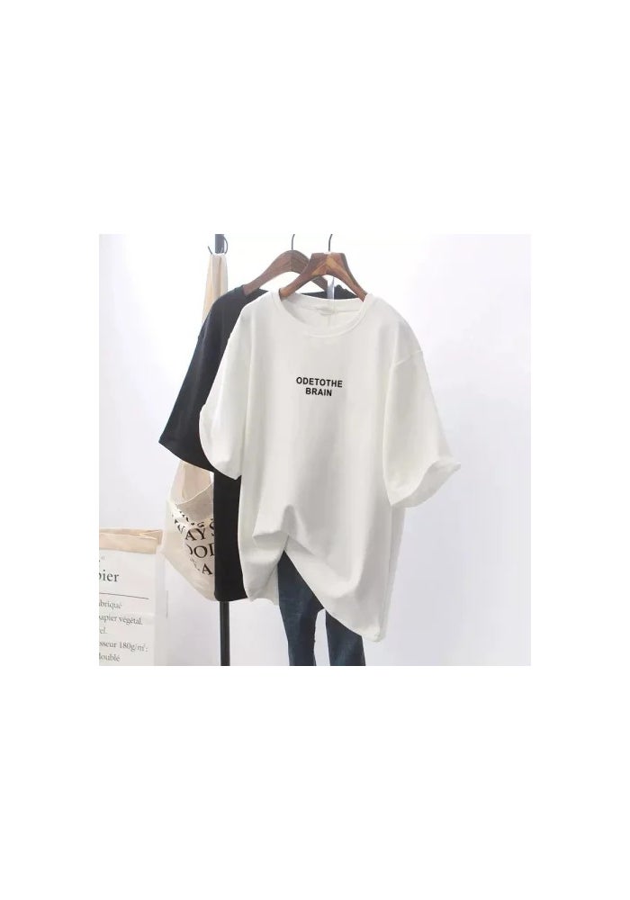 White T-shirt Women's Mid-length Korean Style Loose plus size Lazy Style 2023 Summer New Short-sleeved Bottoming Top Ins - Image 1