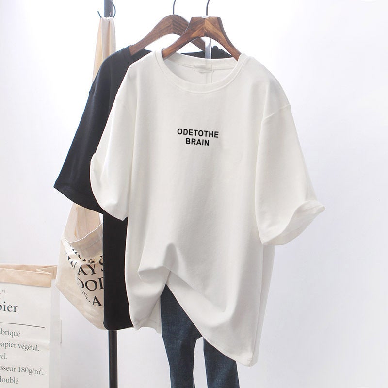 White T-shirt Women's Mid-length Korean Style Loose plus size Lazy Style 2023 Summer New Short-sleeved Bottoming Top Ins - Image 2