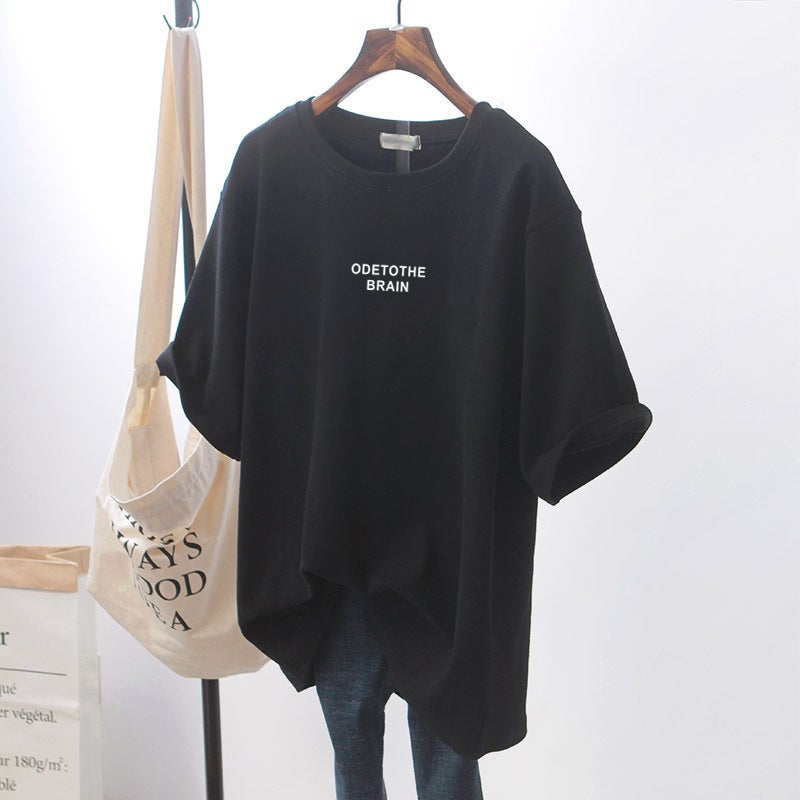 White T-shirt Women's Mid-length Korean Style Loose plus size Lazy Style 2023 Summer New Short-sleeved Bottoming Top Ins - Image 3