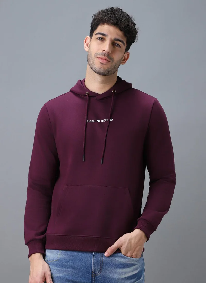Urbano Fashion Men's Purple Cotton Graphic Print Hooded Neck Sweatshirt