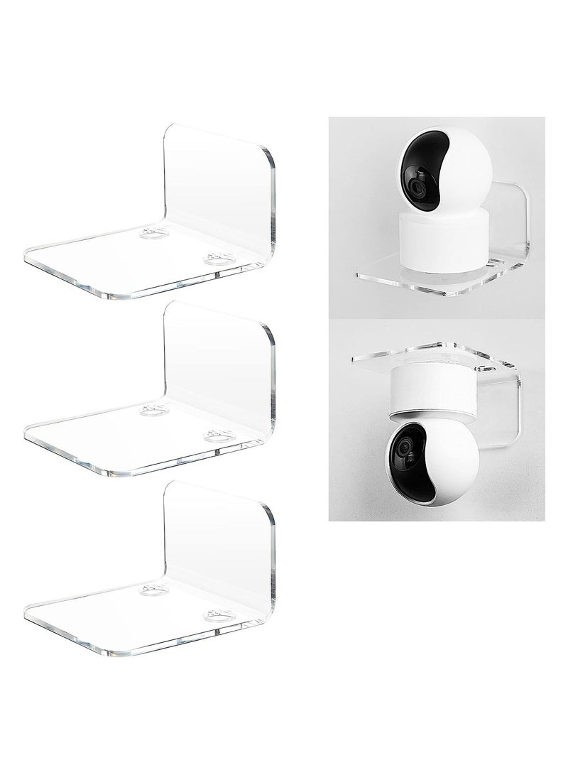 Acrylic Floating Wall Shelves Set of 3 for Security Cameras Baby Monitors Speakers Universal Small Wall Shelf with Cable Clips 10 Piece Strong Tapes - Image 1