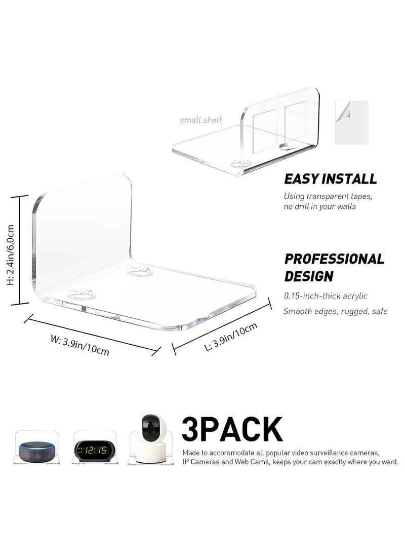 Acrylic Floating Wall Shelves Set of 3 for Security Cameras Baby Monitors Speakers Universal Small Wall Shelf with Cable Clips 10 Piece Strong Tapes - Image 4