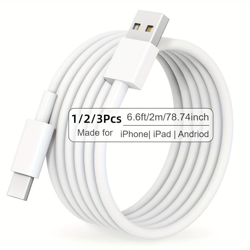 كابل شحن سيارة أبيض، قطعة واحدة، بطول 3 أقدام، من USB-A إلى USB-C، مناسب لـ iPhone 16 و15 Plus Pro Max وiPad وSamsung. - Image 4