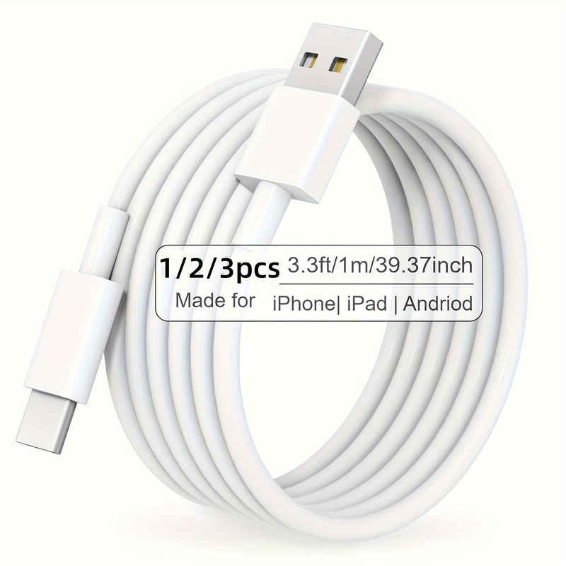 كابل شحن سيارة أبيض، قطعة واحدة، بطول 3 أقدام، من USB-A إلى USB-C، مناسب لـ iPhone 16 و15 Plus Pro Max وiPad وSamsung. - Image 5