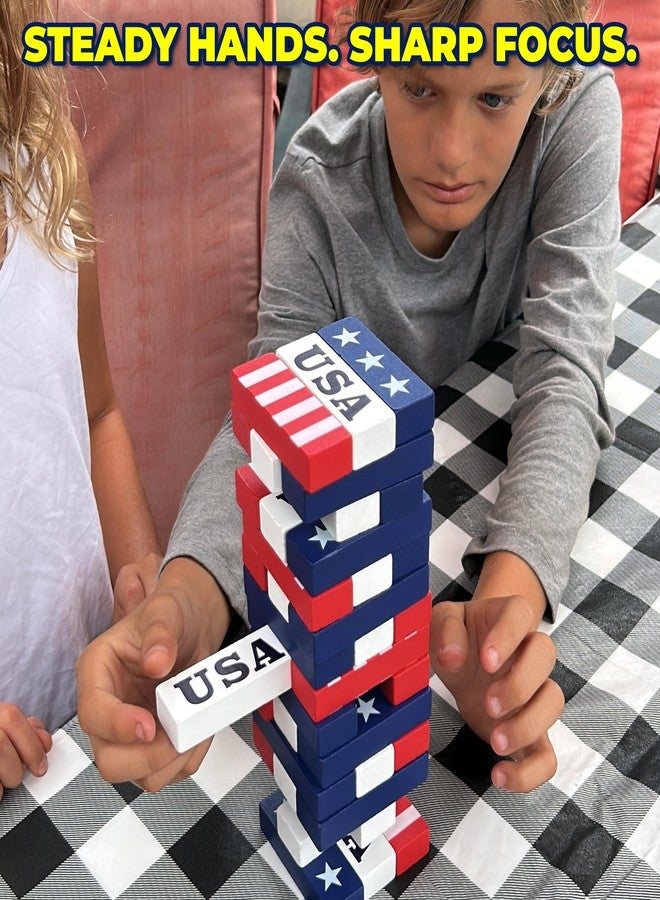 Funwares Red, White & Stack, Patriotic Wooden Stacking Game for Kids & Adults, 4th of July Tumble Tower, Indoor & Outdoor Family Play, Ages 6+, USA Gift - Image 3