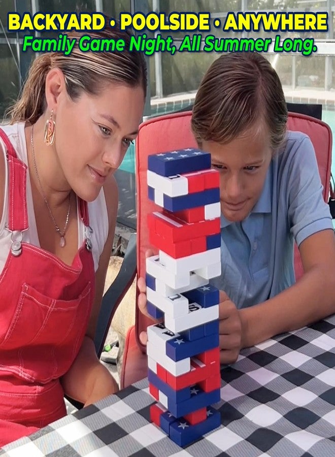 Funwares Red, White & Stack, Patriotic Wooden Stacking Game for Kids & Adults, 4th of July Tumble Tower, Indoor & Outdoor Family Play, Ages 6+, USA Gift - Image 4