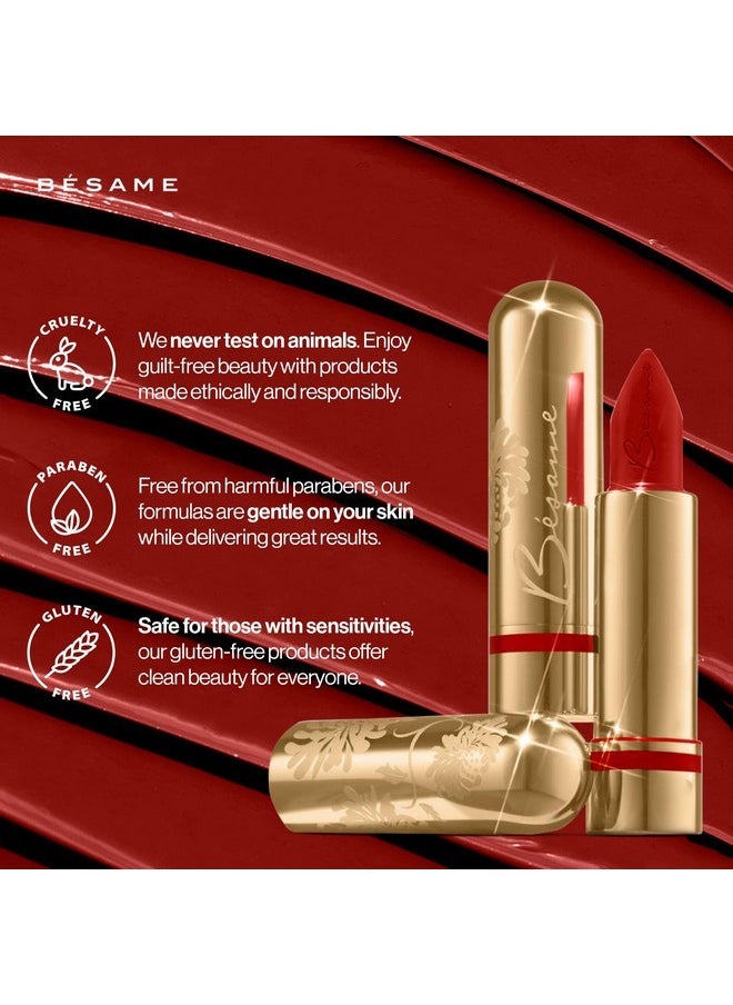 بيسامي كوزمتيكس أحمر شفاه BESAME Red Velvet بلون عتيق ١٩٤٦، مناسب لجميع أنواع البشرة، شائع الاستخدام يوميًا، أحمر قرميدي دافئ، لون شفاه يدوم طويلًا، مع فيتامين E المرطب، لمسة نهائية ساتانية، سهل الارتداء.  - Image 3
