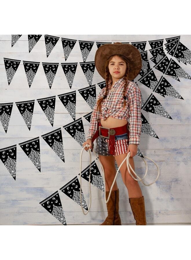 مجموعة من 5 قطع من زينة حفلات رعاة البقر الغربيين، وشاح باندانا، لافتة، ديكورات حفلات بطابع رعاة البقر الغربي، لوازم زينة حفلات بطابع رعاة البقر الغربي، 9.8 × 5 أقدام (نقشة بيزلي سوداء) - Image 2