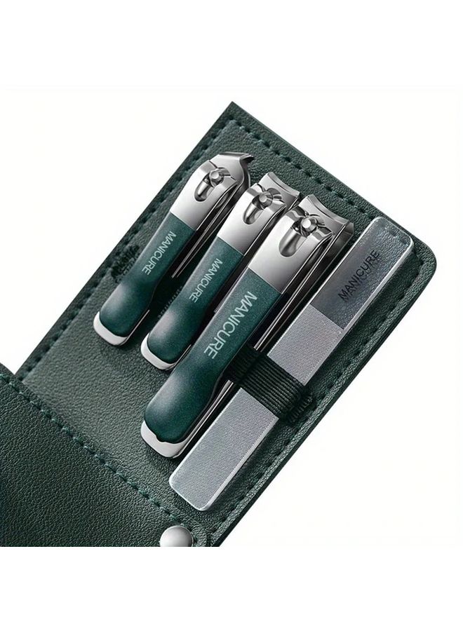 4 قطع من مقصات الأظافر باللون الأخضر الداكن مع حقيبة دوارة، أدوات احترافية للعناية باليدين والقدمين - Image 1
