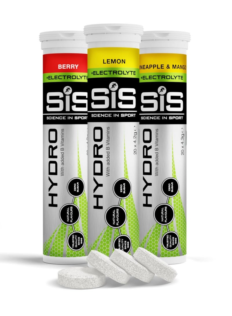 SIS Hydro Electrolyte Tablets | Sugar Free Hydration Tablets | Essential Electrolytes to Reduce Fatigue & Aid Rehydration | Variety Pack | 60 Servings | 3 Pack - Image 1