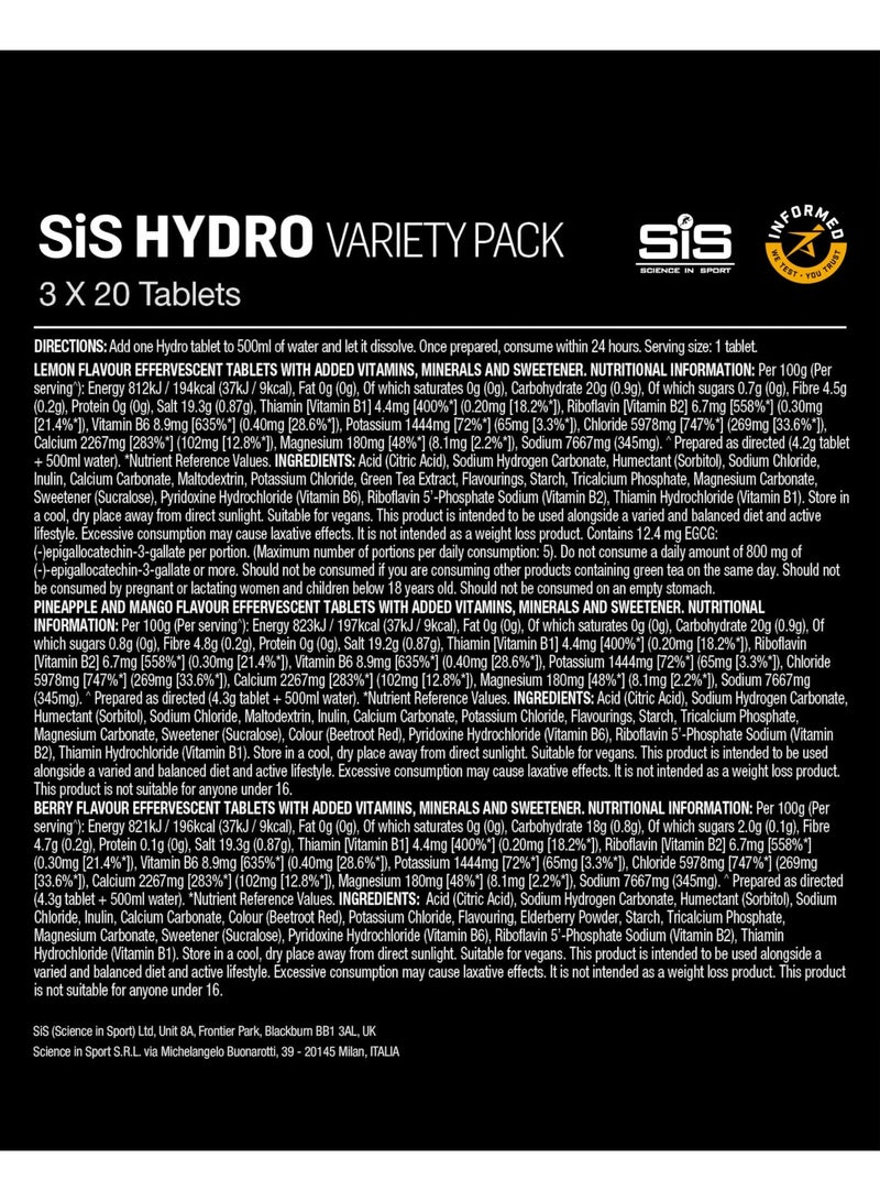 SIS Hydro Electrolyte Tablets | Sugar Free Hydration Tablets | Essential Electrolytes to Reduce Fatigue & Aid Rehydration | Variety Pack | 60 Servings | 3 Pack - Image 5