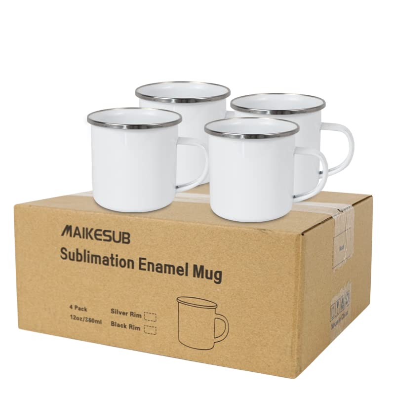 MAIKESUB 4 Pcs Sublimation Blank White Enamel Mug 12 OZ with Silver Rim Camping Travel Coffee Metal Mug Can be used as a gift for Christmas Thanksgiving Mother's Day Father's Day - Image 5