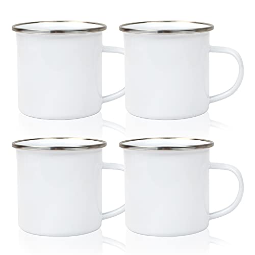 MAIKESUB 4 Pcs Sublimation Blank White Enamel Mug 12 OZ with Silver Rim Camping Travel Coffee Metal Mug Can be used as a gift for Christmas Thanksgiving Mother's Day Father's Day - Image 1