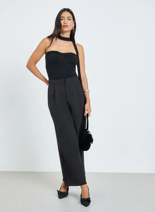 Styli Black Bandeau Neck Textured Top