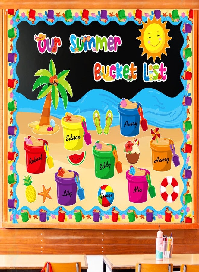 Faccito 57 Pcs Summer Bulletin Board Decorations Set Our Summer Bucket List Classroom Decor Hawaii Sun Beach Bucket Paper Cutouts with Borders for Home School Hawaiian Tropical Party Supplies - Image 4