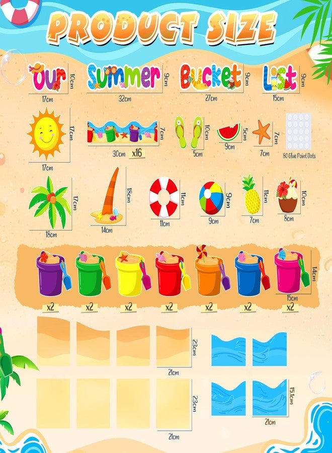 Faccito 57 Pcs Summer Bulletin Board Decorations Set Our Summer Bucket List Classroom Decor Hawaii Sun Beach Bucket Paper Cutouts with Borders for Home School Hawaiian Tropical Party Supplies - Image 2
