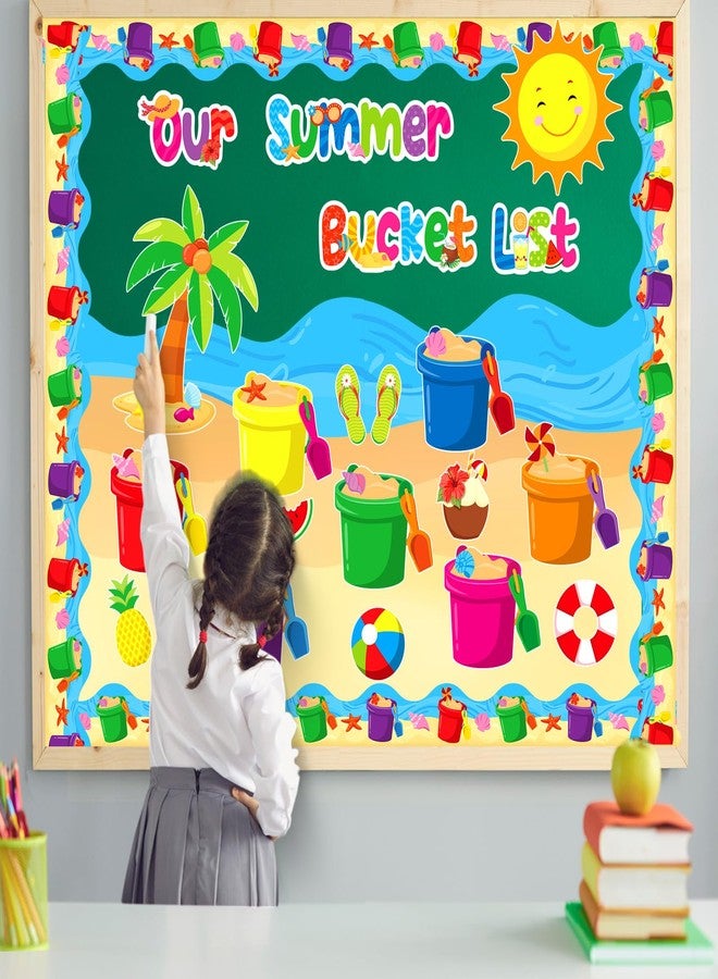 Faccito 57 Pcs Summer Bulletin Board Decorations Set Our Summer Bucket List Classroom Decor Hawaii Sun Beach Bucket Paper Cutouts with Borders for Home School Hawaiian Tropical Party Supplies - Image 5