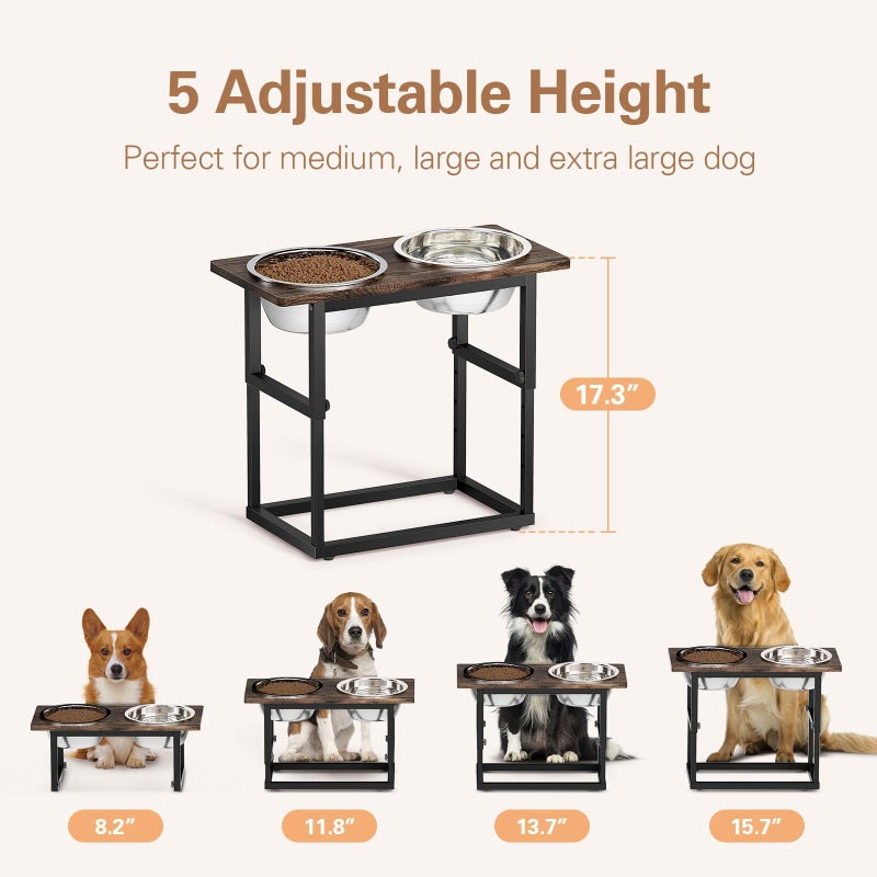 Zarler Elevated Dog Bowls for X-Large and Large Breed, 5 Adjustable Heights from 8.2'' - 17.3'', 2 Stainless Steel Bowls, 8.2'',11.8'',13.7'',15.7'',17.3'' Raised Dogs Food Bowl Stand - Image 2