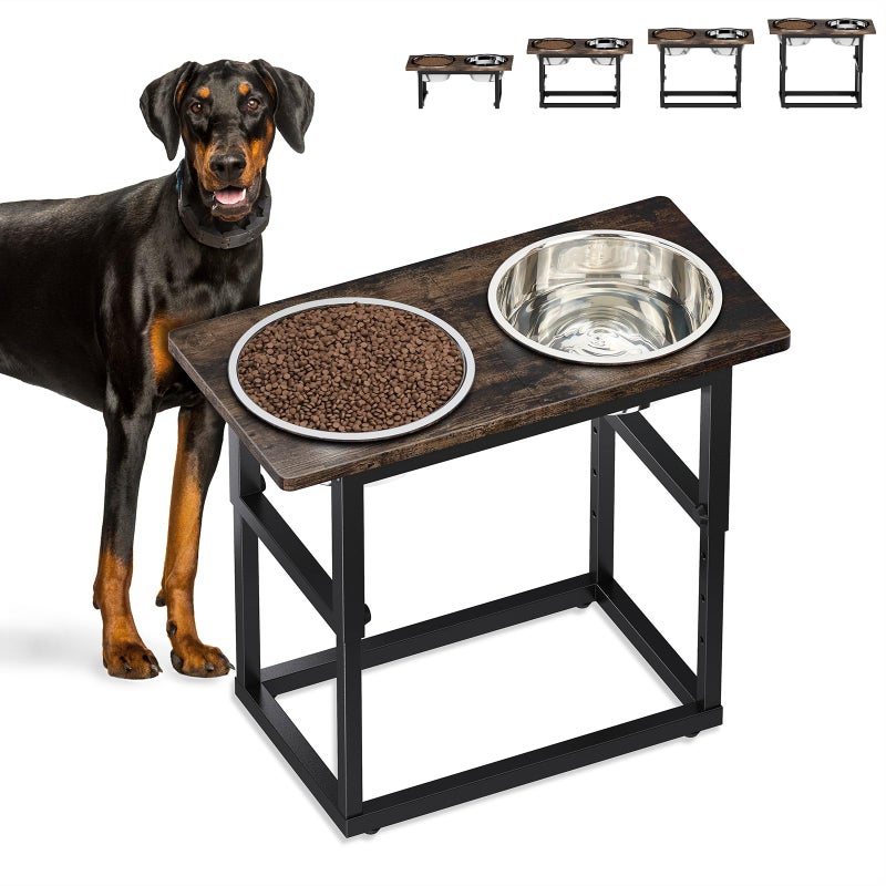 Zarler Elevated Dog Bowls for X-Large and Large Breed, 5 Adjustable Heights from 8.2'' - 17.3'', 2 Stainless Steel Bowls, 8.2'',11.8'',13.7'',15.7'',17.3'' Raised Dogs Food Bowl Stand - Image 1