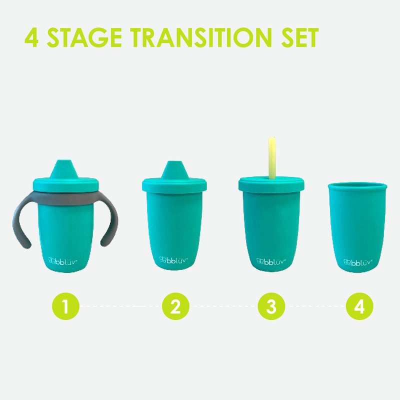 bblÃ¼v KÃ¼p Silicone Toddler Straw Sippy Cup - 4-in-1 Durable Spill Proof Cups for Kids, Travel Transition Training Cups for Babies, Includes Food Grade Lid and Straw - (Aqua) - Image 2