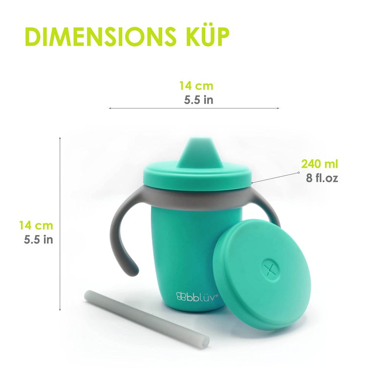 bblÃ¼v KÃ¼p Silicone Toddler Straw Sippy Cup - 4-in-1 Durable Spill Proof Cups for Kids, Travel Transition Training Cups for Babies, Includes Food Grade Lid and Straw - (Aqua) - Image 5