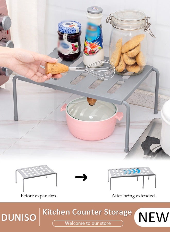 DUNISO Retractable Kitchen Storage Shelf, Grid Drainage Plastic Spice Organizer，Adjustable Expandable Rack for Countertop, Cabinet, Pantry，Organize Seasonings, Canned Food, Cooking Supplies - Image 1