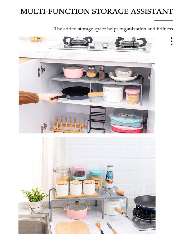 DUNISO Retractable Kitchen Storage Shelf, Grid Drainage Plastic Spice Organizer，Adjustable Expandable Rack for Countertop, Cabinet, Pantry，Organize Seasonings, Canned Food, Cooking Supplies - Image 4