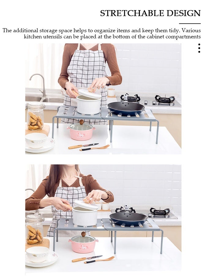 DUNISO Retractable Kitchen Storage Shelf, Grid Drainage Plastic Spice Organizer，Adjustable Expandable Rack for Countertop, Cabinet, Pantry，Organize Seasonings, Canned Food, Cooking Supplies - Image 3