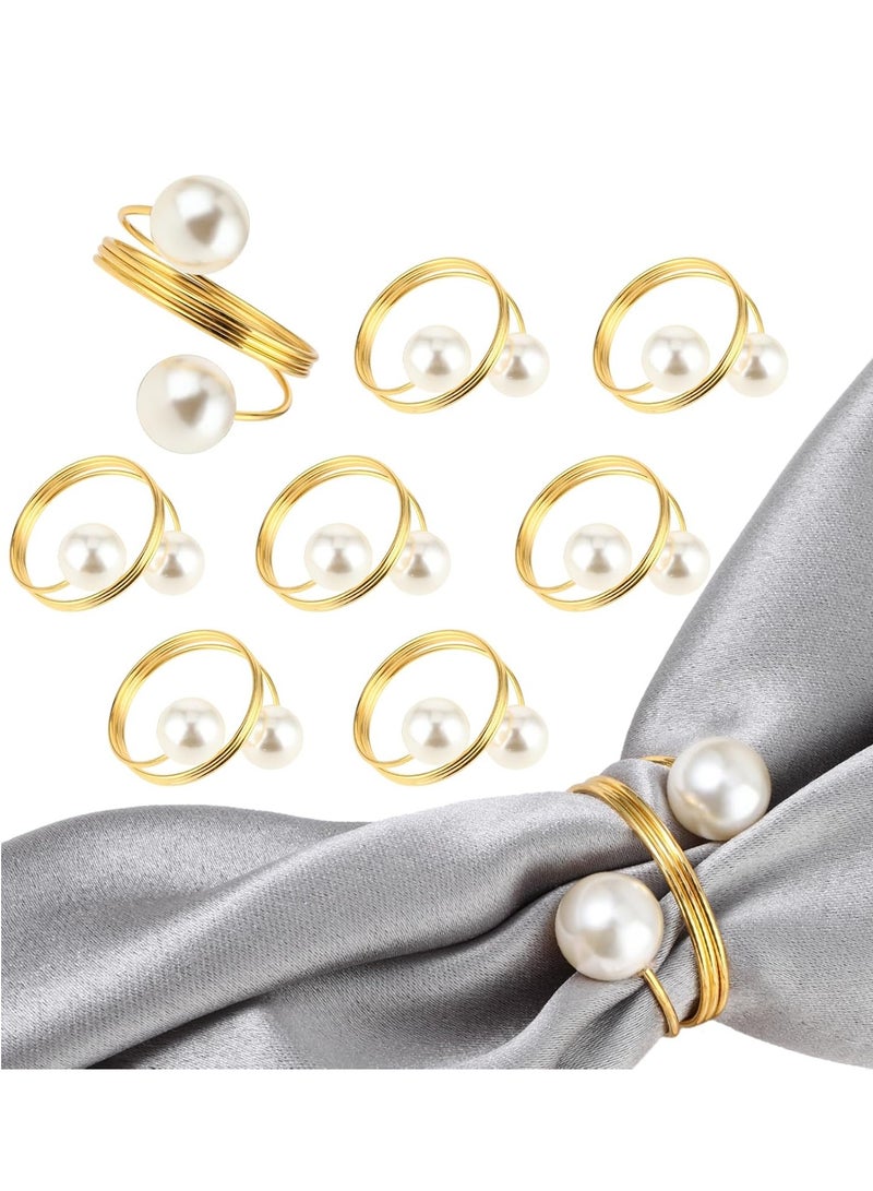 Sylqvxh Gold Napkin Rings Set of 8, Table Napkin Rings Double Pearl Napkin Ring Holder Metal Spiral Napkin Rings for Dinner Holidays Wedding Table Party Birthday Dining Decorations - Image 1