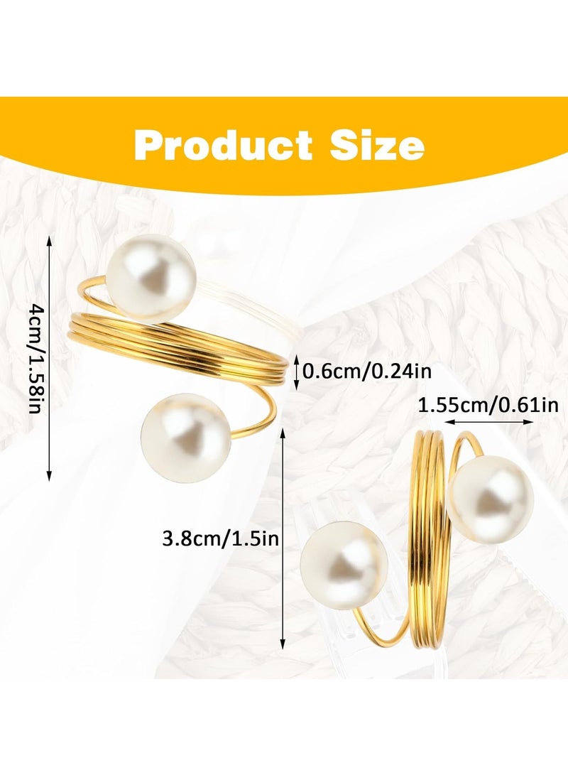Sylqvxh Gold Napkin Rings Set of 8, Table Napkin Rings Double Pearl Napkin Ring Holder Metal Spiral Napkin Rings for Dinner Holidays Wedding Table Party Birthday Dining Decorations - Image 2
