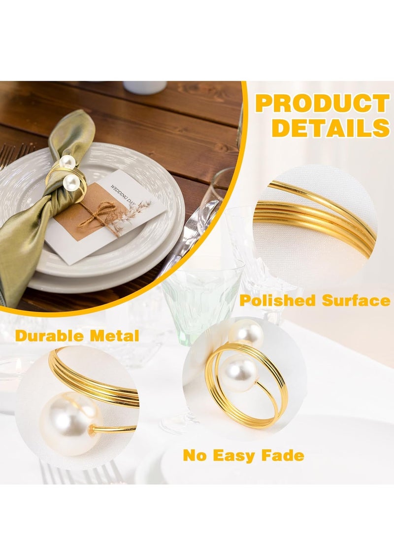 Sylqvxh Gold Napkin Rings Set of 8, Table Napkin Rings Double Pearl Napkin Ring Holder Metal Spiral Napkin Rings for Dinner Holidays Wedding Table Party Birthday Dining Decorations - Image 3