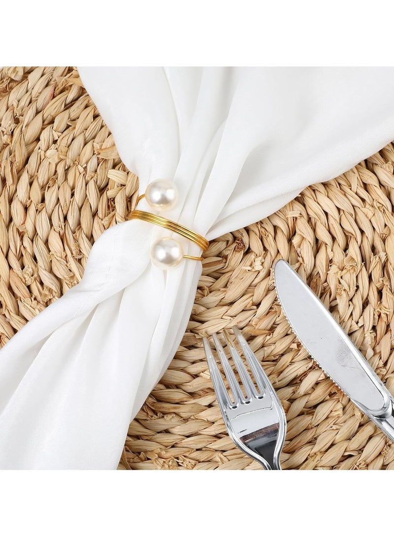 Sylqvxh Gold Napkin Rings Set of 8, Table Napkin Rings Double Pearl Napkin Ring Holder Metal Spiral Napkin Rings for Dinner Holidays Wedding Table Party Birthday Dining Decorations - Image 5