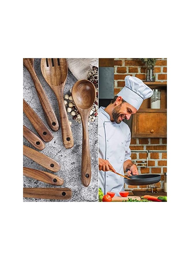 erorex - Arabest Wooden Spoons for Cooking, 7 Pcs Natural Teak Non-stick Pan Wooden Utensils for Cooking, Long Wood Spoon Fried Spatula and Salad Fork, Wooden Kitchen Utensil Set for High Heat Stirring, Baking - Image 1