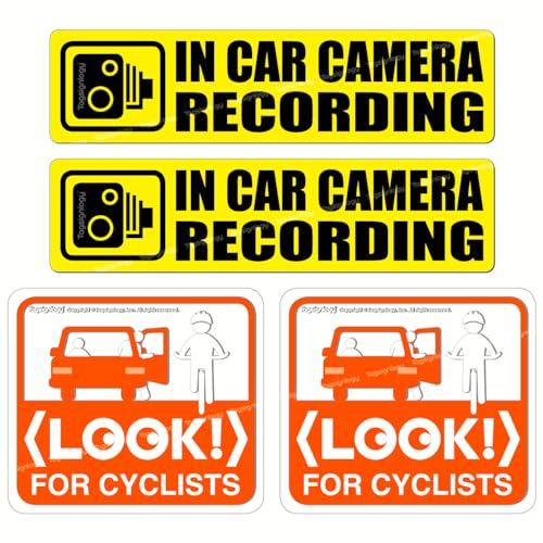 Tagsignlogy Combo Pack Look for Cyclists Transparent UV WeatherProof Clear Stickers in Car Camera Recording Dash Cam on Board Video Security Waterproof Vinyl Sticker Yellow - Image 1