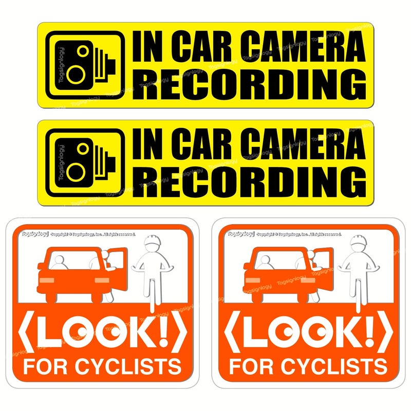 Tagsignlogy Combo Pack Look for Cyclists Transparent UV WeatherProof Clear Stickers in Car Camera Recording Dash Cam on Board Video Security Waterproof Vinyl Sticker Yellow - Image 3