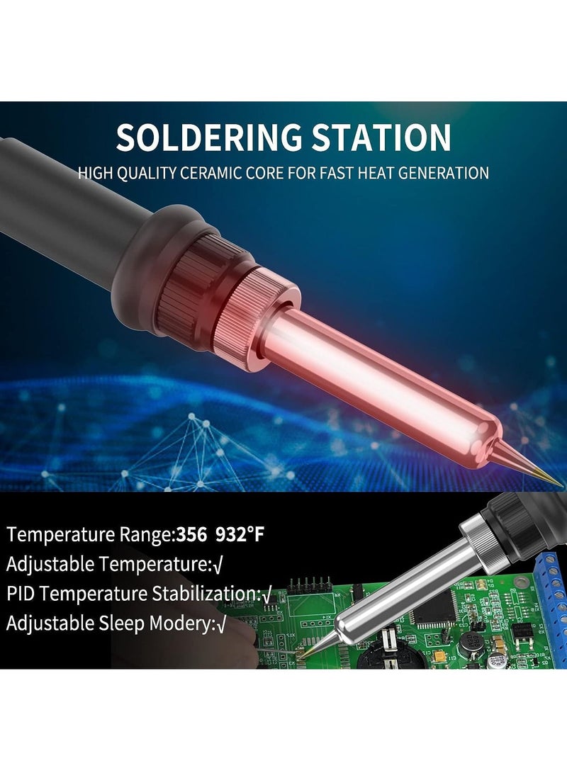 محطة لحام ، 2 في 1 SMD إعادة صياغة الهواء الساخن ومجموعة لحام الحديد مع °f / °C بندقية الهواء الساخن تحويل الهواء البارد / الساخن ، طقم لحام  - Image 2
