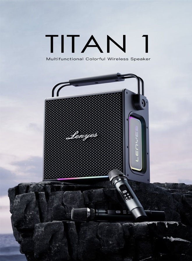 Lenyes Titan 1 Bluetooth Party Speaker | 180W Peak | 2 Wireless UHF Mics | RGB Lights | TWS Stereo | IPX6 Waterproof | 5000mAh Battery | AUX/USB/TF/OTG | Lenyes Audio App Support - Image 3