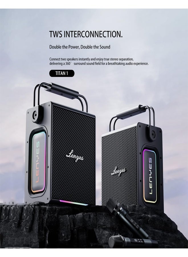 Lenyes Titan 1 Bluetooth Party Speaker | 180W Peak | 2 Wireless UHF Mics | RGB Lights | TWS Stereo | IPX6 Waterproof | 5000mAh Battery | AUX/USB/TF/OTG | Lenyes Audio App Support - Image 5