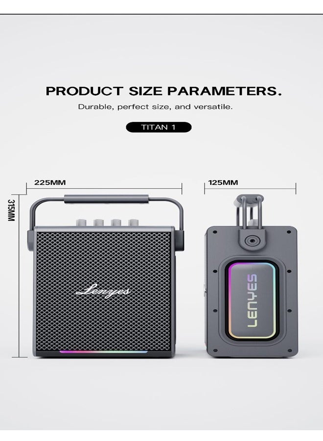 Lenyes Titan 1 Bluetooth Party Speaker | 180W Peak | 2 Wireless UHF Mics | RGB Lights | TWS Stereo | IPX6 Waterproof | 5000mAh Battery | AUX/USB/TF/OTG | Lenyes Audio App Support - Image 2