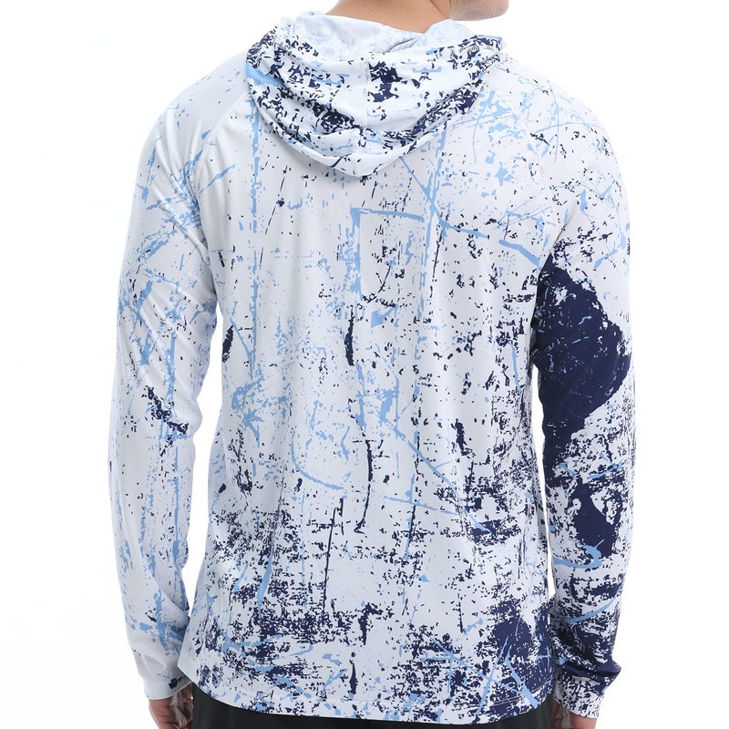 WELIGU Men's UPF 50+ Sun Protection Hoodie Shirt Long Sleeve SPF Fishing Outdoor UV Hiking Shirts Lightweight White Large - Image 2