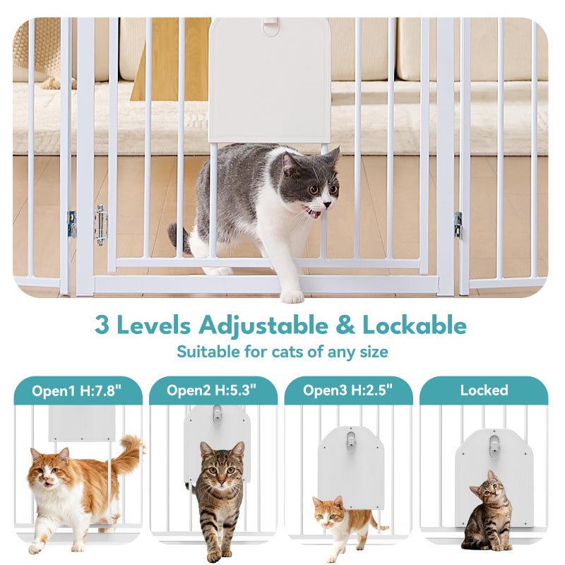 No Pawblems Free Standing Dog Gate with Cat Door, 30'' Tall Foldable Dog Fence for Indoor & Outdoor, Up to 78 Inch Extra Wide Puppy Gate for Stairs, Hallways, Doorways, Deck, Yard (White, 3 Panels) - Image 2