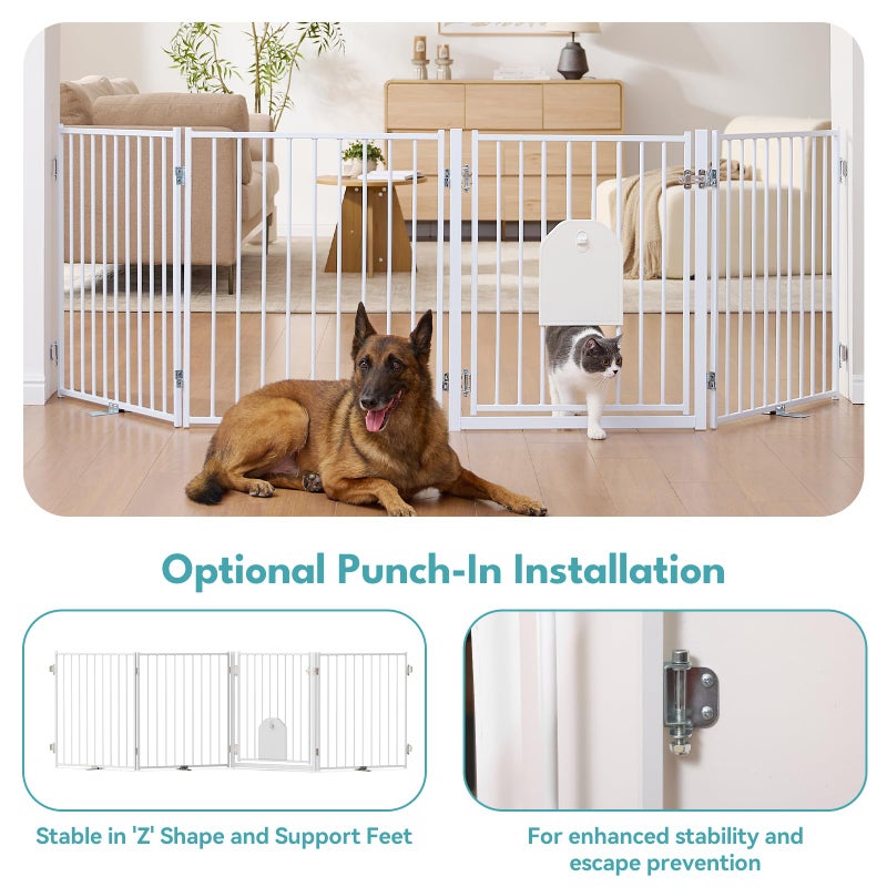 No Pawblems Free Standing Dog Gate with Cat Door, 30'' Tall Foldable Dog Fence for Indoor & Outdoor, Up to 78 Inch Extra Wide Puppy Gate for Stairs, Hallways, Doorways, Deck, Yard (White, 3 Panels) - Image 5