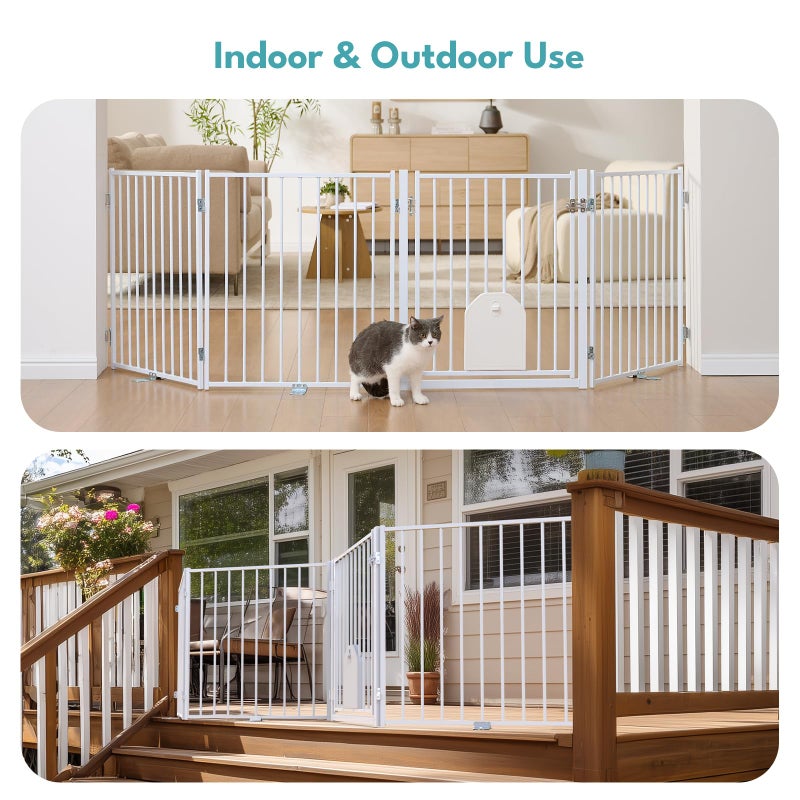 No Pawblems Free Standing Dog Gate with Cat Door, 30'' Tall Foldable Dog Fence for Indoor & Outdoor, Up to 78 Inch Extra Wide Puppy Gate for Stairs, Hallways, Doorways, Deck, Yard (White, 3 Panels) - Image 3