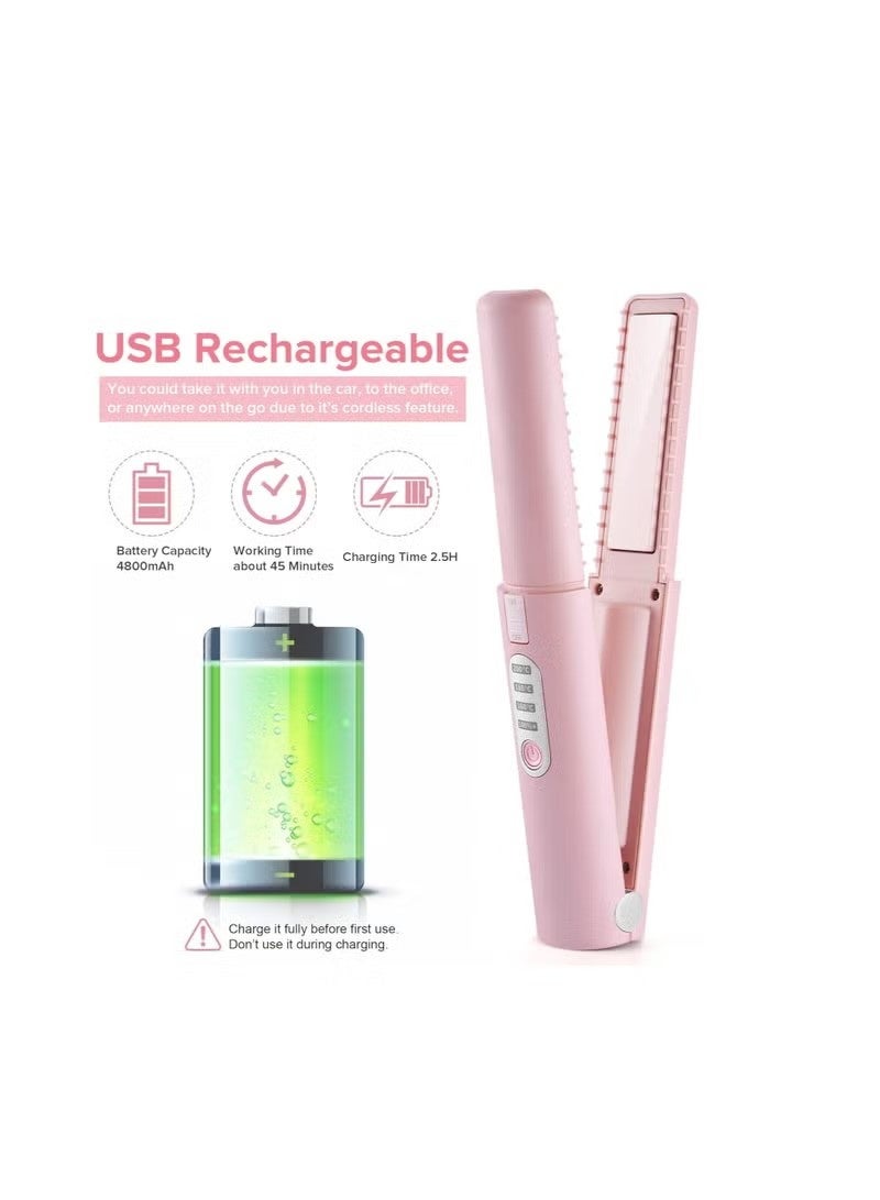 AirYoung Cordless Mini Hair Straightener, Wireless Portable Flat Iron for Hair, 2 In 1 Portable Flat Iron and Curling Iron, USB-C Rechargeable Flat Iron with 4800mA Battery, Adjustable Temperature, Pink - Image 5