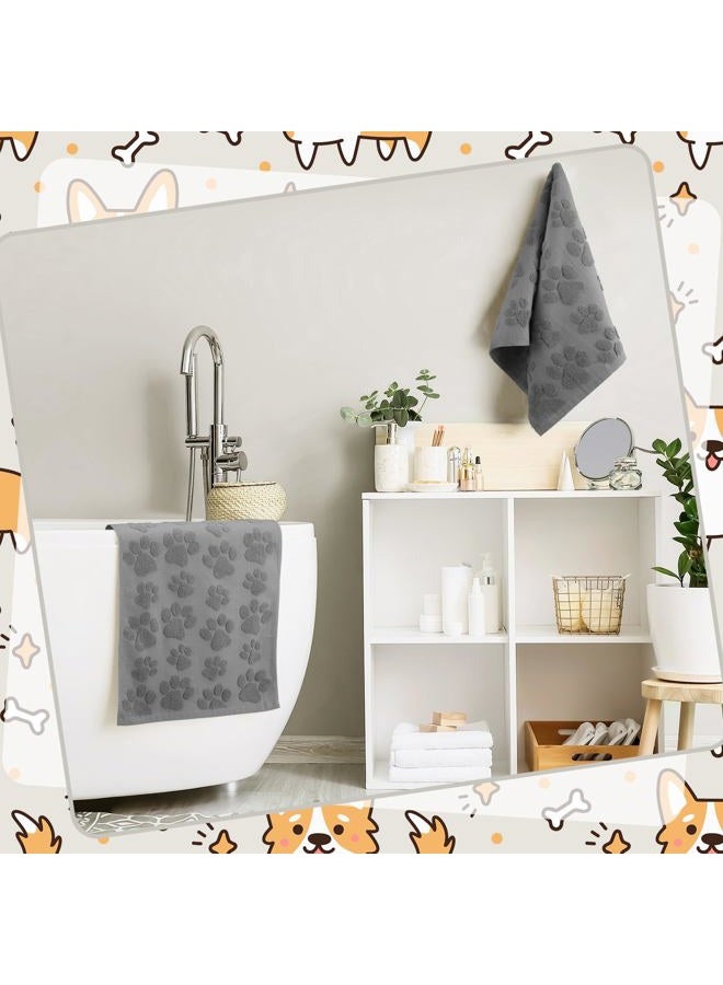 SmoothNovelty 2 Pcs Dog Paw Jacquard Hand Towels for Bathroom Dark Gray Hand Towels 100% Cotton Absorbent Decorative Weave Neutral Bathroom Decor, 13.7 x 29.5 Inch - Image 4