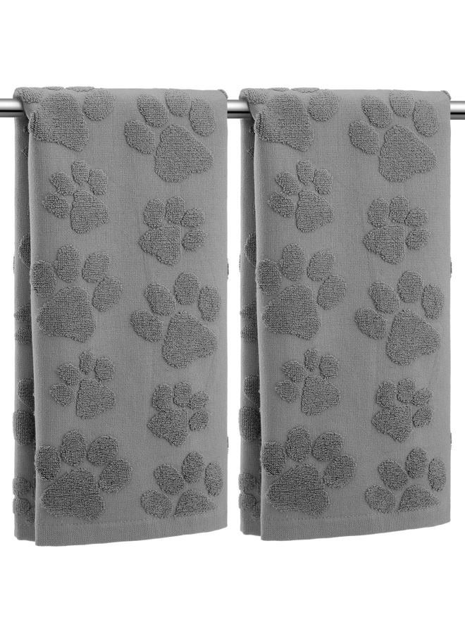SmoothNovelty 2 Pcs Dog Paw Jacquard Hand Towels for Bathroom Dark Gray Hand Towels 100% Cotton Absorbent Decorative Weave Neutral Bathroom Decor, 13.7 x 29.5 Inch - Image 1