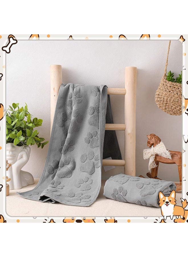 SmoothNovelty 2 Pcs Dog Paw Jacquard Hand Towels for Bathroom Dark Gray Hand Towels 100% Cotton Absorbent Decorative Weave Neutral Bathroom Decor, 13.7 x 29.5 Inch - Image 2