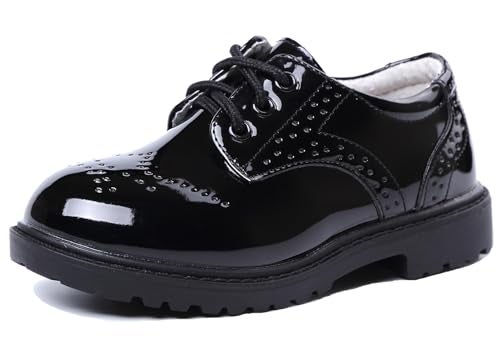 DADAWEN Children's Boy's Girl's Lace-Up School Uniform Shoes Comfort Oxford Dress Shoes (Toddler/Little Kid/Big Kid) Black US Size 3 M Big Kid - Image 1