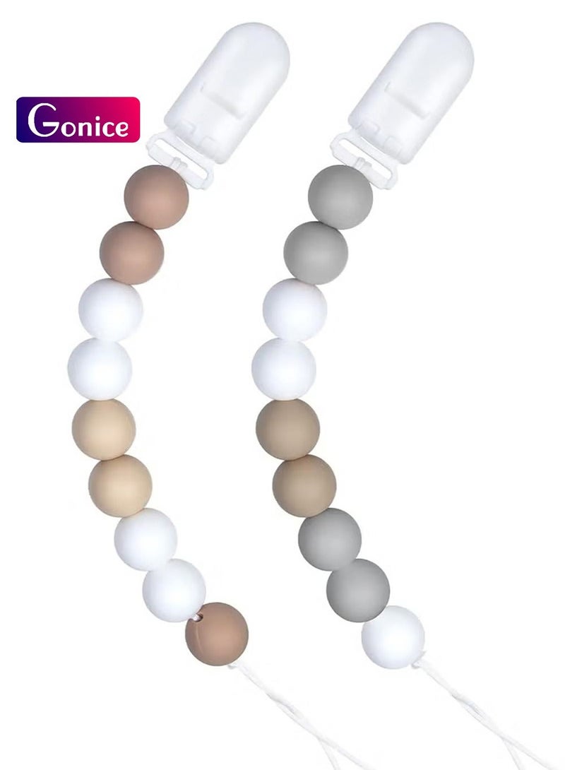 Gonice Pacifiers Clips, 2 Pack BPA Free Silicone Soother Chain Holders for Baby Boys and Girls, Fits All Pacifiers and Baby Teething Toys - Image 1