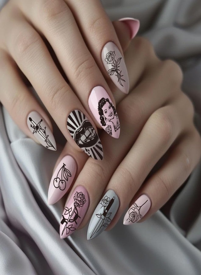 PH PandaHall 3 قطع لوحات طباعة الأظافر النص الكوميدي، صورة ثعبان الورد الجمجمة الرجعية، أدوات طباعة الأظافر، لوحات صور الأظافر من الفولاذ المقاوم للصدأ لتصميم فن الأظافر في صالون المانيكير - Image 5